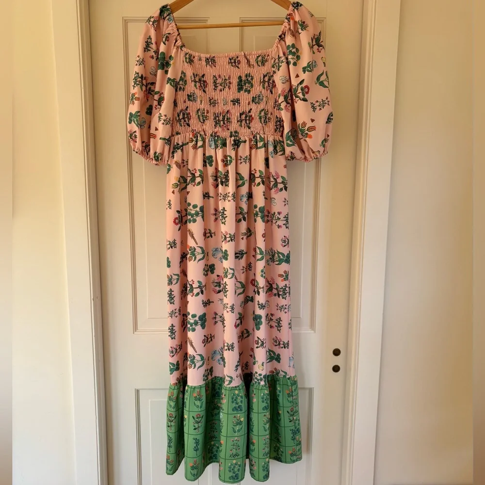 Pink and green botanical puff sleeve midi - Picture 8 of 8